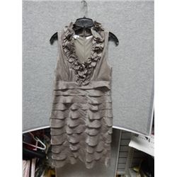 DRESS WOMANS - LONDON TIMES - SILVER RUFFLE DRESS - SIZE 10