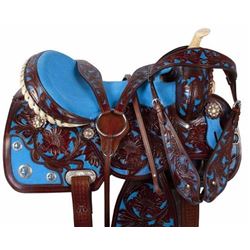 *NEW* Blue Inlay Dark Brown Barrel Racing Horse Saddle 15 16 [9514] FREE S&H