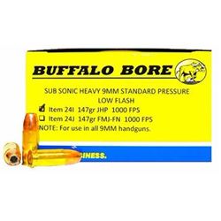 (WC) Buffalo Bore Ammo 24I/20 9mm Subsonic JHP 147GR 20Box/12Case (200 ROUNDS)651815024097