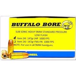 Buffalo Bore Ammo 9mm Subsonic Jacketed Hollow Point 147GR 120Rounds 651815024097