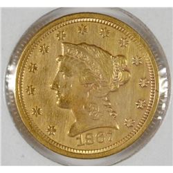 1867-S $2.50 GOLD LIBERTY  XF+  RARE