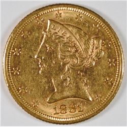 1881 $5 GOLD LIBERTY AU