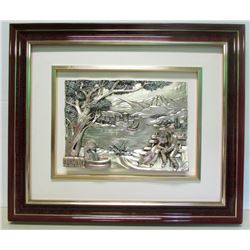 Framed 3D Romantic Scene Colourized Silver Artwork
