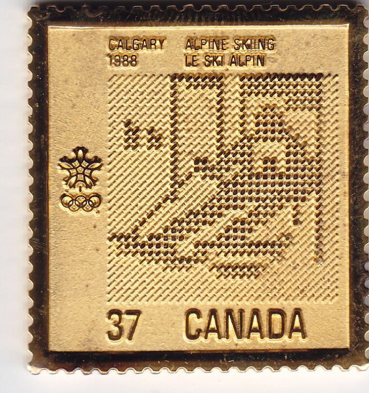 3 x 1988 Calgary Olympics Gold Plated Sterling Silver Postage Stamps By