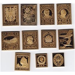 11 Gold Plated Sterling Silver Austrian Stamps - 199.6 Grams ASW