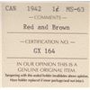 Image 3 : 1942 Canada ICCS Graded Small-Cent Penny Coin - MS-63; Red & Brown