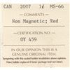 Image 3 : 2007 Canada ICCS Graded Small Cent Penny Coin - MS-66; Non Magnetic; Red