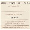 Image 3 : 1943-C Newfoundland Canada ICCS Graded Silver 5-Cent Coin - MS-64