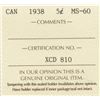 Image 3 : 1938 Canada ICCS Graded 5-Cent Nickel Coin - MS-60