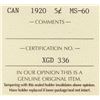 Image 3 : 1920 Canada Silver 5-Cent Coin - ICCS Graded MS-60