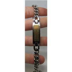 Mens Stainless Steel & Gold Tone ID Bracelet - Curb Link - 8 3/4"