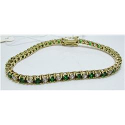 Gold Plated Sterling Silver Tennis Bracelet - Created Emerald & Cubic Zirconia