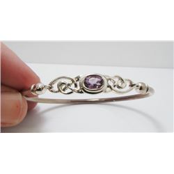 Sterling Silver & Amethyst Bangle Bracelet - Celtic Design