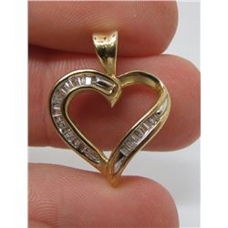 14 Kt Yellow Gold & Baguette Diamond Heart Pendant - No Chain