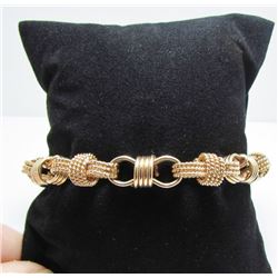 Heavy 14 KT Yellow Gold Polished & Textured Rope Link Bracelet -