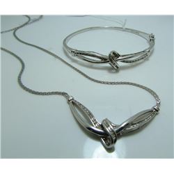 Sterling Silver & Diamond Love Knot & Bangle Set