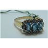 Image 1 : 14 Kt Yellow Gold Three-Stone Blue Topaz Ring With Diamond Cluster - Size 6 1/2