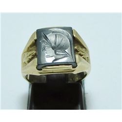 Mens 10 Kt Yellow Gold & Carved Hematite Ring - Size