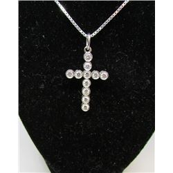 14K White Gold Diamond Cross & 18" Box Chain