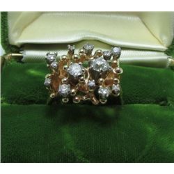 14 Kt Yellow Gold Free-Form Cocktail Diamond Ring - Approx. 1 CTW - Size 7 1/2