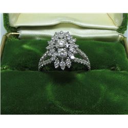 14 Kt White Gold Diamond Cluster Ring - Approx. 1.2 CTW - Size 7
