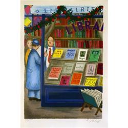 Färglitografi, Lennart Jirlow, "Bokhandlaren", 39x27, sign. L Jirlow 232/285. SEK 5.000-6.000...