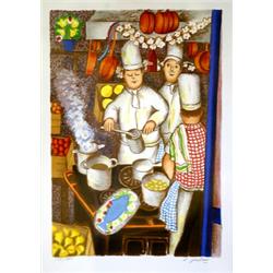 Färglitografi, Lennart Jirlow, "Kockar", 39x27, sign. L Jirlow 135/285. SEK 5.000-6.000...