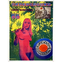 Affisch, Sture Johannesson, "Underground will take over Lunds Konsthall" 1969, blyertssign. Sture...