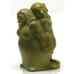 Skulptur, Åke Holm, ljusgrön/beige, H 24, sign. Å Holm, mindre bränningsspricka vid fot. SEK 2.50...