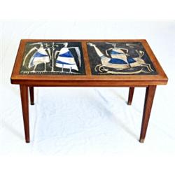 Bord med två keramikreliefer, Åke Holm, bordet H 55, bordsyta 52x89, 2 st reliefer 43x39, sign. Å...