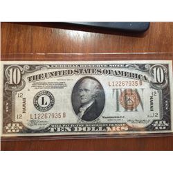 1934-A $10 Federal Reserve Hawaii Note