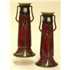 Image 1 : A pair of Minton Sessessionist Vases, of two handled tapering cylindrical form with flaring mouth...