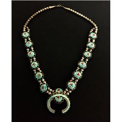 Zuni Inlay Squash Blossom Necklace (signed)