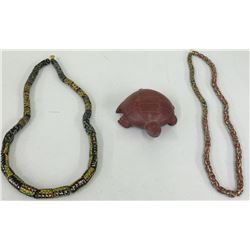 Trade beads and Pipestone Turtle Effigy