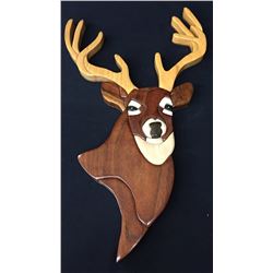 Wood Inlay Deer Head Art