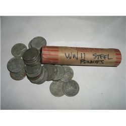 WWII STEEL HEAD PENNIES *FULL ROLL* 50 TOTAL *UNSEARCHED MIXED DATES & GRADES* ROLL CAME OUT OF SAFE