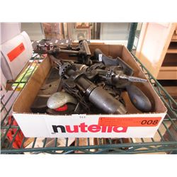 Small box of cast metal tools - some vintage