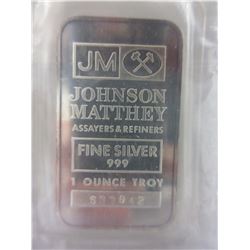 Rare - 1 oz. Fine Silver Johnson Matthey Bar