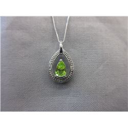 Pear Cut Peridot Necklace Set with 3 Diamonds
