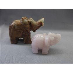 2 Hand Carved Elephants - 408 CTW