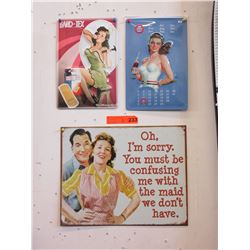 3 Tin signs of vintage images