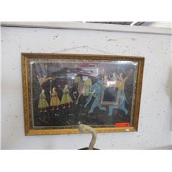 Framed hand painted fabric art