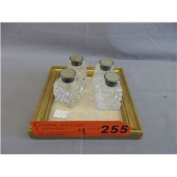 4 vintage salt & peppers with sterling & MOP tops