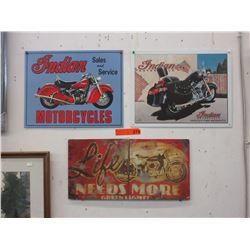 3 Tin motorcycle signs