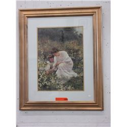 Framed print of mother & daughter in garden