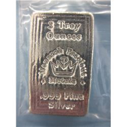 3 Troy Oz. - "Monarch Mint" .999 Silver Loaf Bar