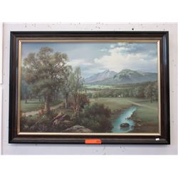Framed paint on canvas landscape