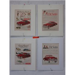 4 Vintage magazine advertisements of cars