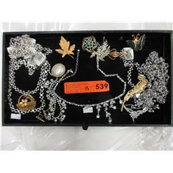 Tray of rhinestone & costume jewelry-some vintage