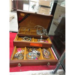 Wood jewelry box & contents - Used